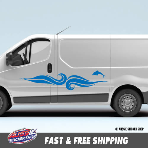 6X Van Caravan Stripes Dolphin Sticker