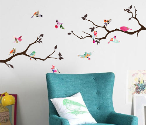 Flower Pattern Birds Tree Wall Sticker