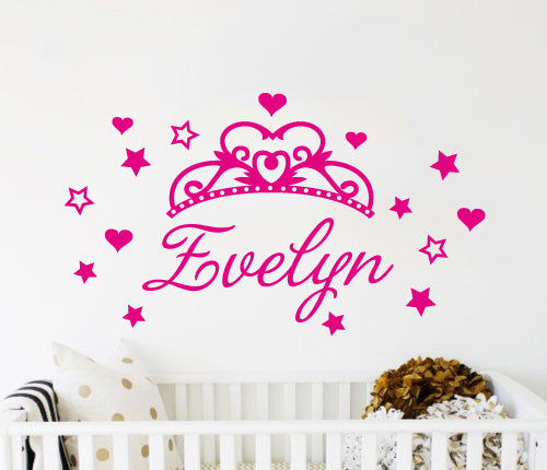 Custom Name Crown Star And Heart Wall Sticker