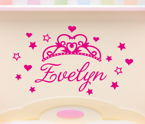 Custom Name Crown Star And Heart Wall Sticker