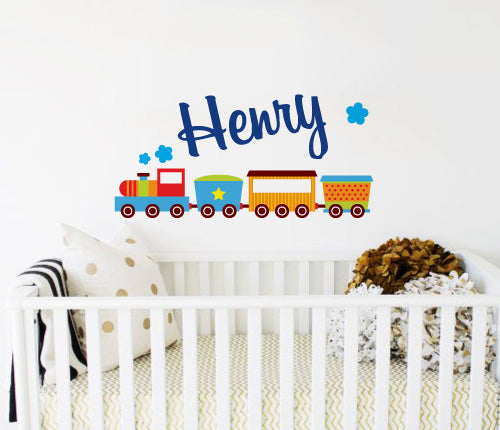 Custom Name Colourful Train Wall Sticker