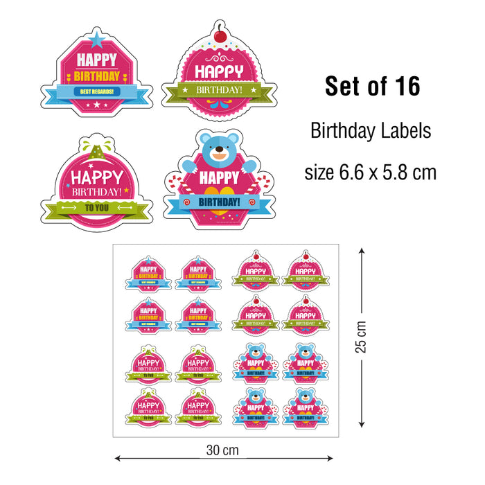 Set Of 16 Birthday Labels Sticker